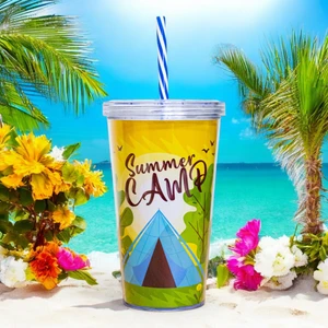 Pipetli Kapaklı Soğuk Içecek Meşrubat Bardağı Çocuk Içecek Bardağı 600 ml