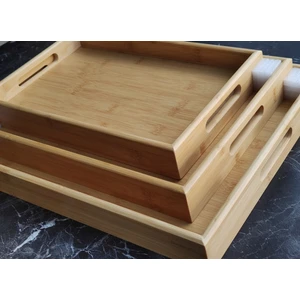 Bambu Desenli Tepsi Seti Üç Parçalı Şıklık ve Doğallığın Buluşması