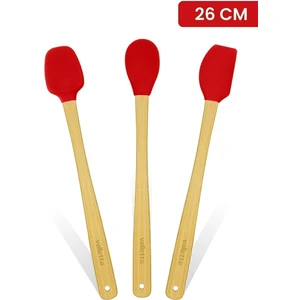 Indigo 3'lü Kırmızı Bambu Silikon Spatula Seti Uzun 26 Cm