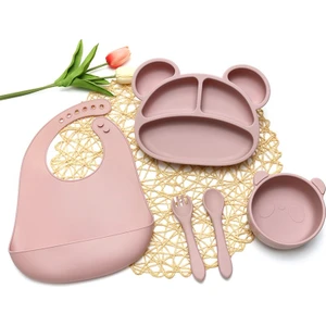 Tuto Baby 5'li Silikon Bebek Beslenme Seti (Vakumlu Tabak ve Kase-Çatal-Kaşık-Mama Önlüğü)