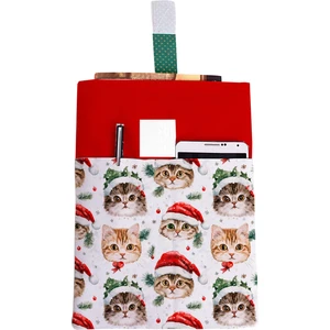 Yılbaşı Kedi Noel Desenli Yıkanabilir Cepli Kitap Kılıfı 20 x 25 cm Çok Amaçlı Çanta Book Cover