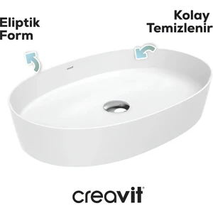 LP170 Loop 70 Oval Deliksiz Lavabo, 70X40 cm