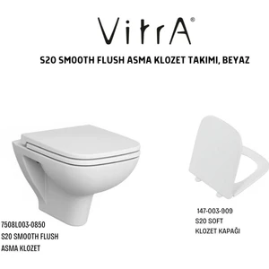 S20 Smooth Flush Asma Klozet 7508L003-0850 + Vitra S20 Soft Klozet Kapağı 147-003-909