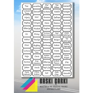Baskı Çarkı 65 Çeşit Baharat Sticker