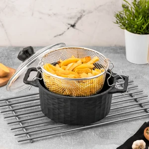 Granit Döküm 24 cm Kızartma Cips Tenceresi Siyah