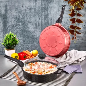 Döküm Granit 28 cm Kapaklı Derin Tava Siyah