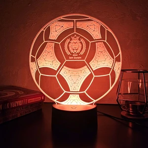 Lerad-Lazer Art Aslan figürlü Futbol Topu Kişiye Özel Gece Lambası. 16 Renk+ Dokunmatik ve Uzaktan Kumandalı Işık. Hediye Olarak Mükemmeldir.