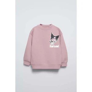 Kız Çocuk Kuromi Modelli Bisiklet Yaka Pamuk Sweat