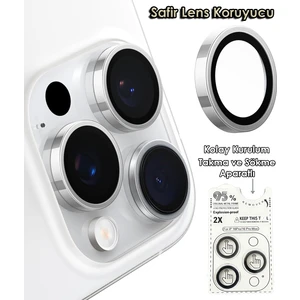 iPhone 16 Pro Max ve 16 Pro Safir Lens Koruyucu Gerçek Metal Dayanıklı Takma ve Sökme Aparatlı Kamera Koruyucu