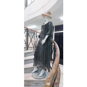 Italyan  2 Beden Ince Gösteren Kat Kat Ipek Elbise- Ipek Kap