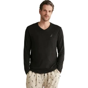 V Yaka Yumuşak Dokulu Uzun Kollu Erkek Tek Üst Sweat Pijama M622