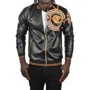 Taş Işlemeli Ejder Desenli Dar Kesim Fermuarlı Suni Deri Ceket Mont 2500616