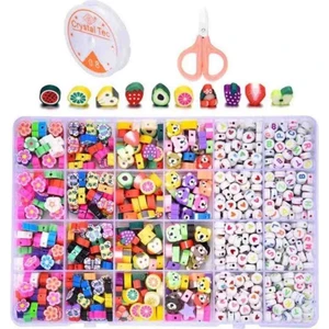 Yiğit Aksesuar 240 Adet Fimolu Kutulu Hobi Boncuk Seti Fimo Boncuk Kalp Boncuk  Harf Boncuk