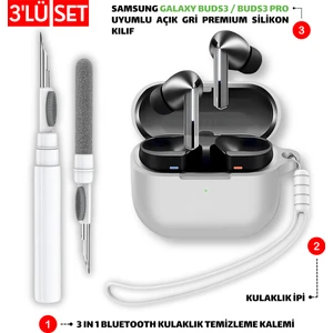 Samsung Galaxy Buds3 ve Galaxy Buds3 Pro Uyumlu Silikon Kılıf, Kulaklık Ipi ve Temizleme Kalemi Seti