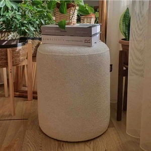 Lines Teddy Kumaş Beyaz Silindir Puf