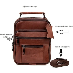 Newish Polo Erkek Taba Hakiki Deri Çelik Kasalı Omuz Ve El Çantası (15X19CM) newpolo274