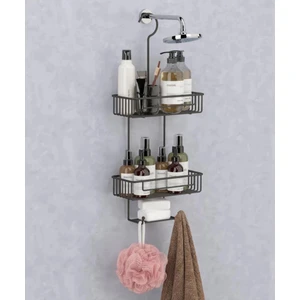Duş Borusuna Asılabilir Kancalı Iki Katlı Banyo Raf  Siyah BK-0068