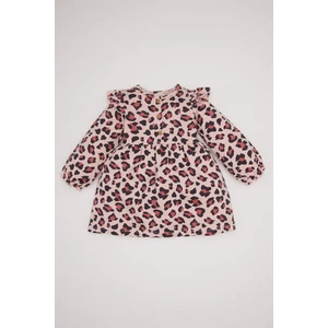 Kız Bebek Leopar Desenli Bisiklet Yaka Düğmeli Uzun Kollu Elbise D7423A524WN