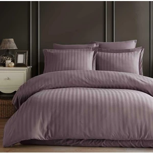 İyi Geceler İstanbul Stripe Saten Çift Kişilik Mürdüm Nevresim Takımı