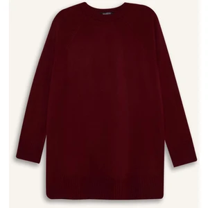 Regular Fit Bisiklet Yaka Basic Düz Triko Bordo Kazak Tunik	 C4474Ax24Au