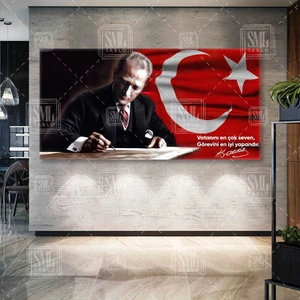 SML Tablo Mustafa Kemal Atatürk Vatanını En Çok Seven Görevini En Iyi Yapandır Enine Yatay Kanvas Tablo