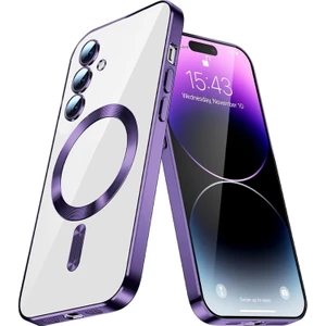 M.TK Moveteck Galaxy S24 Fe Kılıf Tam Kamera Korumalı Magsafe Şarj Destekli Renkli Kenarlı Arkası Şeffaf Kapak