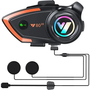 Y80 2x Motosiklet Intercom 2 Kişilik Bağlantı Rgb Işıklı Bluetooth Kulaklık Seti