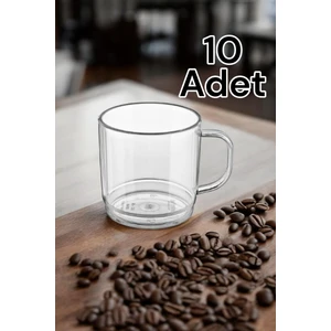 Kırılmaz Çizilmez Çay Kahve Bardağı 250 ml Kulplu Bardak 10 Adet