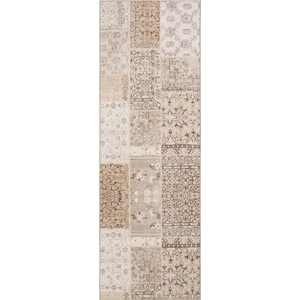 Cool Halı Carnival Krem Patchwork Halı Yolluk Yıkanabilir Koridor Halısı Eskitme Vintage Şönil Mutfak Halısı