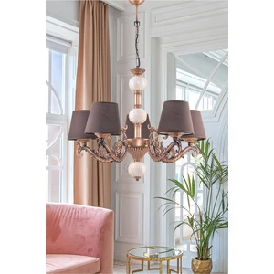 Beş Kollu Zamak Avize Bakır Krem Çinili Kahverengi Şapkalı