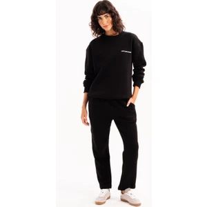 Bisiklet Yaka Nakışlı Şardonlu Içi Polarlı Siyah Kadın Sweatshirt - Rigil