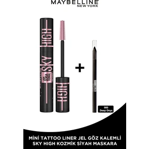 Maybelline New York Lash Sensational Sky High Cosmic Black Maskara + Tat Liner Gel Pencil Göz Kalemi Mini