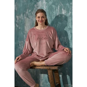 Trade Bazaar Bisiklet Yaka Bilek Lastikli/manşetli Kadife Kışlık Uzun Kol Pijama Takımı