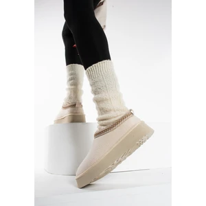 Lisa Krem Süet Kadın Içi Kürklü Sabo Ev Terliği