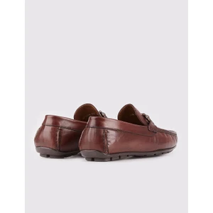 Hakiki Deri Kahverengi Metal Aksesuarlı Erkek Loafer Ayakkabı