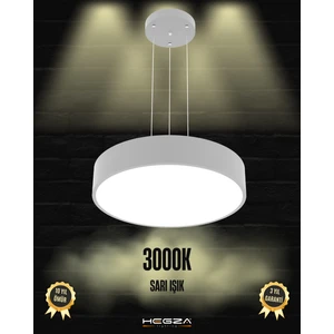 Drum 40CM (Gri Kasa, Sarı Işık) Ledli Modern Sarkıt LED Avize, Salon, Mutfak, Oturma Yatak Odası, Sarkıt