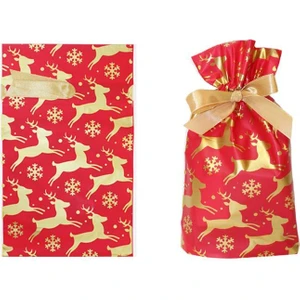 Parti Adresi Yılbaşı  Ambalajı Geyik Desenli Plastik  Paketleme Torbası Kırmızı 12x17 Cm 5'Li