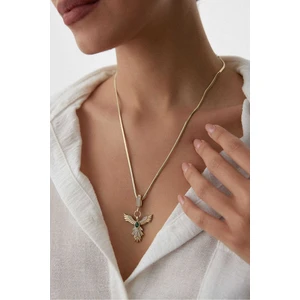 Ricco Jewellery 14 K Gold Kaplama 925 Ayar Gümüş Zümrüt Taş Anka Kuşu Kolye Charmı
