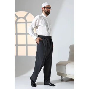 Erkek Rahat Kesim Beli Lastikli Cepli Hac ve Umre Kumaş Şalvar Pantolon - Füme (Isr)