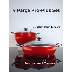 Pro Plus 4 Parça Titanyum Tencere Seti - Kırmızı