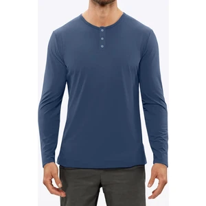 Bisiklet Yaka Uzun Kollu Tşört Düğmeli Patlı Yarım Balıkçı Regular Fit Siyah Tshirt TBU0001