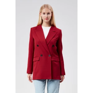 Bordo Regular Astarlı Kruvaze Kapama Dokuma Oversize Blazer Ceket