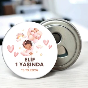 Kalpli Uçan Balonlu Doğum Günü Hediyeliği 58 mm Buzdolabına Yapışabilen Açacak Magnet