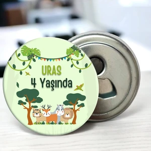 Safari Orman Temalı Doğum Günü ği 58 mm Buzdolabına Yapışabilen Açacak Magnet