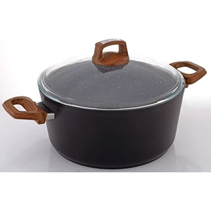 Vogue 26cm Ahşap Kulp Detaylı Granit Tekli Derin Tencere