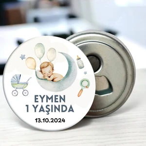 Ayda Uyuyan Çocuk Temalı Doğum Günü Hediyeliği 58 mm Buzdolabına Yapışabilen Açacak Magnet