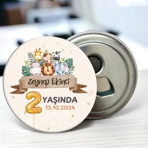 Sevimli Hayvanlar Temalı Doğum Günü ği 58 mm Buzdolabına Yapışabilen Açacak Magnet