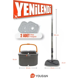 Temiz Su Ile Kirli Suyu Ayıran Otomatik Temizlik Mop Seti 2 Adet Bezli