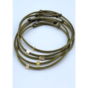 Concept Hubutu 5’li Hediyelik Gold Objeli Minimal Haki Ipek Floş Ip Bileklik Seti