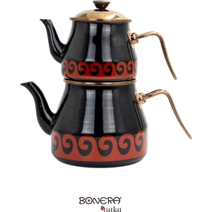 Academia Emaye Çaydanlık Dekorlu Siyah  Rose Gold Kaplamalı